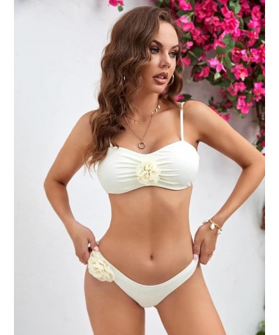 Women's Two Piece Bikini Set 3D Flower High Waist Sexy Bikini 2 Piece Bathing Suit Lqs22213d2-white $26.95 Swimsuits