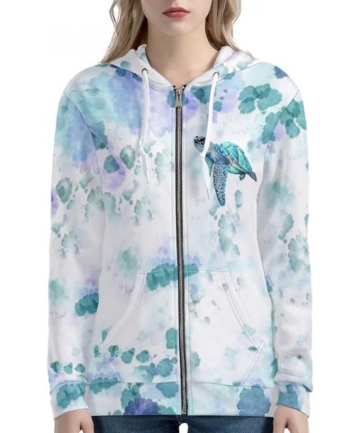 Women's Hoodies Y2K Zip Up Hooded Sweatshirts with Pockets Simple Sea Turtle $18.50 Activewear