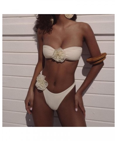 Women's Two Piece Bikini Set 3D Flower High Waist Sexy Bikini 2 Piece Bathing Suit Lqs22213d2-white $26.95 Swimsuits