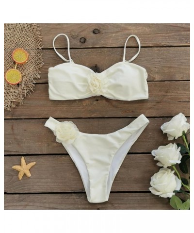 Women's Two Piece Bikini Set 3D Flower High Waist Sexy Bikini 2 Piece Bathing Suit Lqs22213d2-white $26.95 Swimsuits