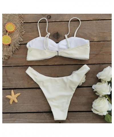 Women's Two Piece Bikini Set 3D Flower High Waist Sexy Bikini 2 Piece Bathing Suit Lqs22213d2-white $26.95 Swimsuits