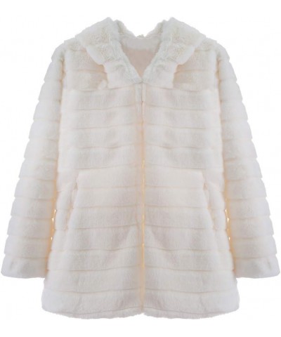 Women's Faux Fur Coat Hooded Warm Winter Outerwear Plus Size Solid Color Shaggy Fleece Long Cardigan with Pocket Beige $15.17...