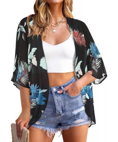 Women Kimono Cardigans Casual Summer Tops Cover up Open Front Floral Print Resort Wear Orange and Green Leaf $10.07 Swimsuits