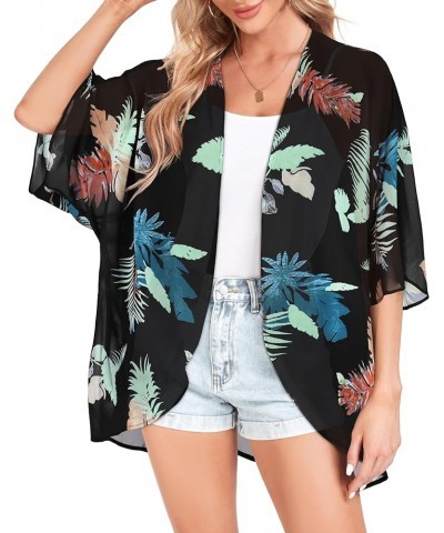 Women Kimono Cardigans Casual Summer Tops Cover up Open Front Floral Print Resort Wear Orange and Green Leaf $10.07 Swimsuits