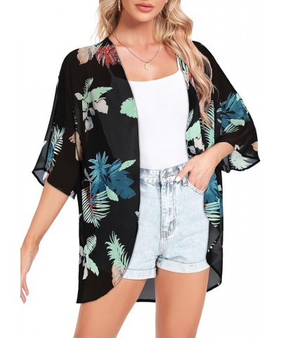 Women Kimono Cardigans Casual Summer Tops Cover up Open Front Floral Print Resort Wear Orange and Green Leaf $10.07 Swimsuits