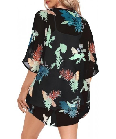 Women Kimono Cardigans Casual Summer Tops Cover up Open Front Floral Print Resort Wear Orange and Green Leaf $10.07 Swimsuits