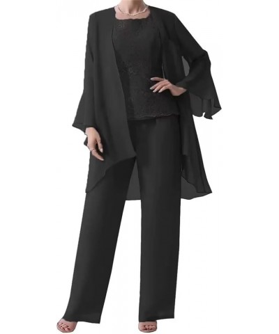 Long Sleeves Mother of The Bride Pant Suits for Wedding with Jacket 3 PCs Chiffon Lace Appliques Formal Pant Suits for Women ...