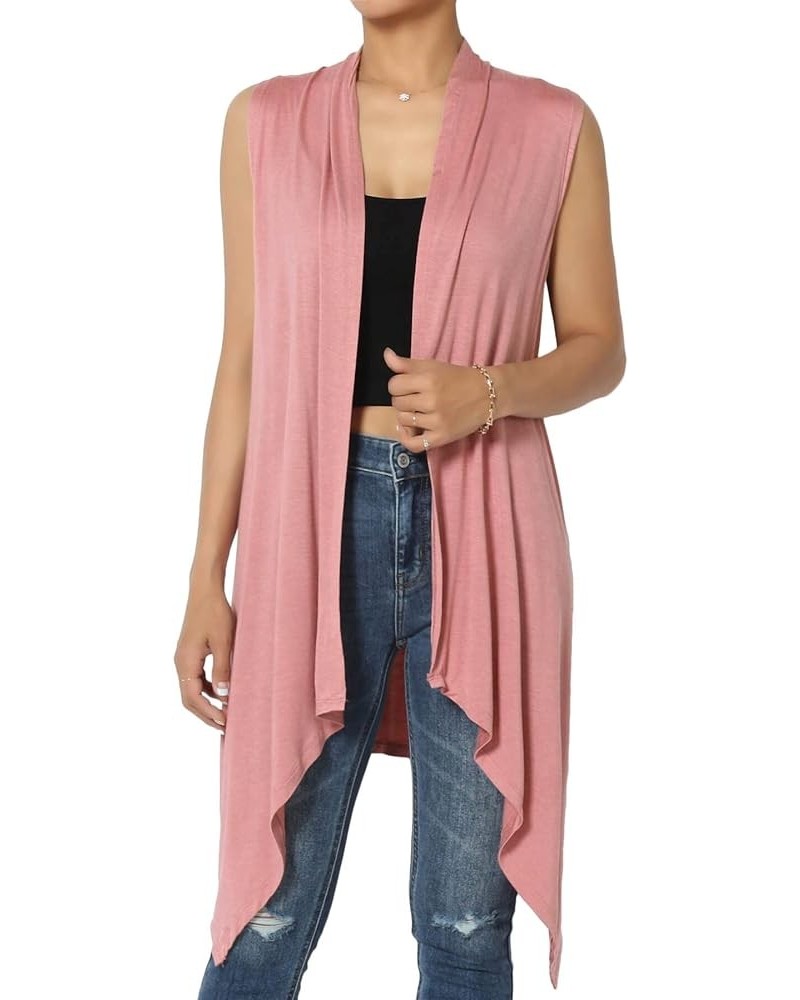 Women's Draped Jersey Open Front Sleeveless Cardigan Waterfall Asymmetric Vest Ash Rose $11.72 Sweaters