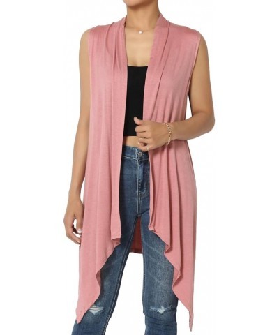 Women's Draped Jersey Open Front Sleeveless Cardigan Waterfall Asymmetric Vest Ash Rose $11.72 Sweaters