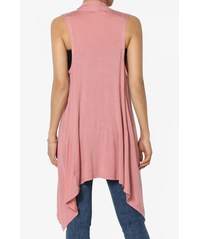 Women's Draped Jersey Open Front Sleeveless Cardigan Waterfall Asymmetric Vest Ash Rose $11.72 Sweaters