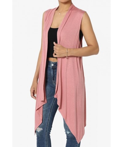 Women's Draped Jersey Open Front Sleeveless Cardigan Waterfall Asymmetric Vest Ash Rose $11.72 Sweaters