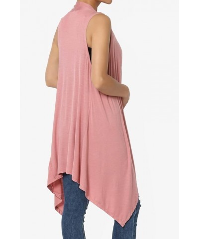 Women's Draped Jersey Open Front Sleeveless Cardigan Waterfall Asymmetric Vest Ash Rose $11.72 Sweaters