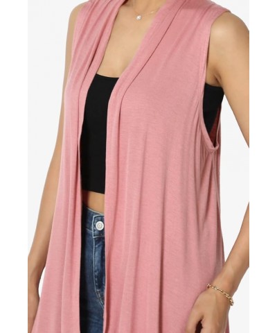 Women's Draped Jersey Open Front Sleeveless Cardigan Waterfall Asymmetric Vest Ash Rose $11.72 Sweaters