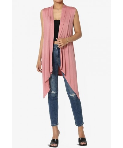 Women's Draped Jersey Open Front Sleeveless Cardigan Waterfall Asymmetric Vest Ash Rose $11.72 Sweaters