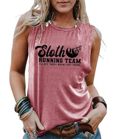 Funny Sayings Shirts for Women Sloth Running Team Tank Tops Casual Sleeveless T Shirt Cute Graphic Tee Pink $8.84 Tanks