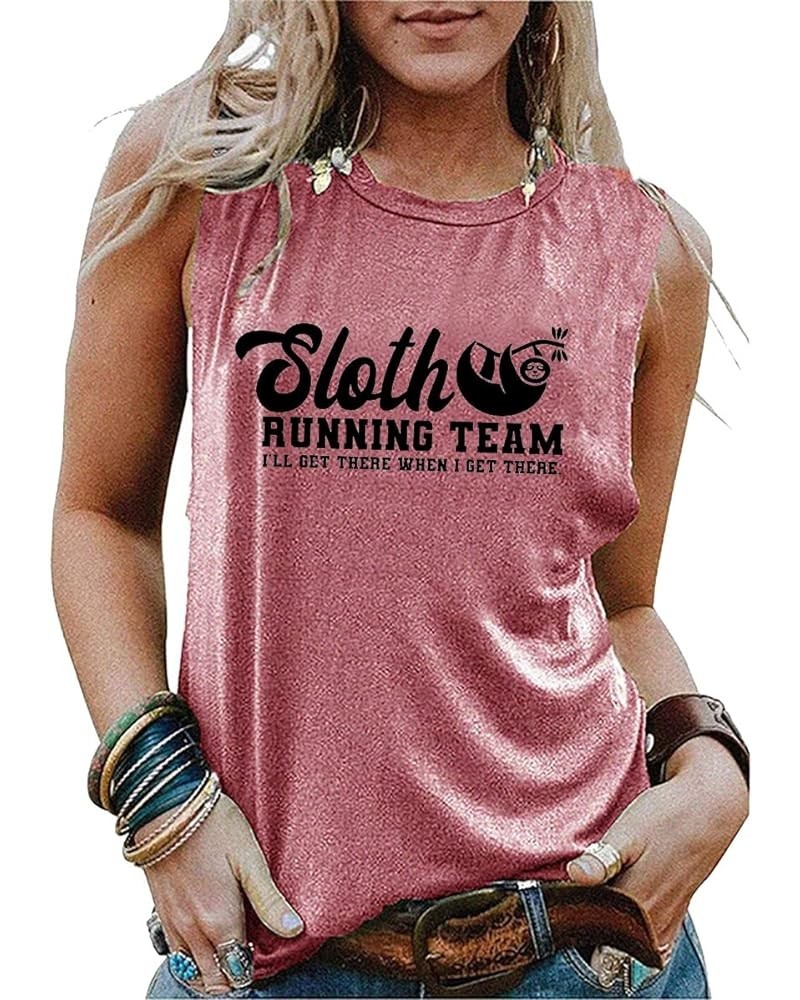 Funny Sayings Shirts for Women Sloth Running Team Tank Tops Casual Sleeveless T Shirt Cute Graphic Tee Pink $8.84 Tanks