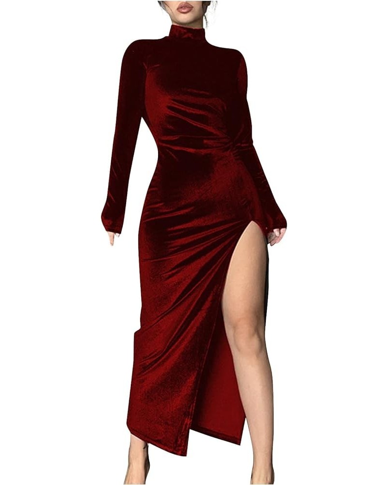 Winter Dresses for Women 2024 Formal,Women's Fashion Evening Party Sparkly Elegant Velvet Dresses Zz1-wine $16.58 Dresses