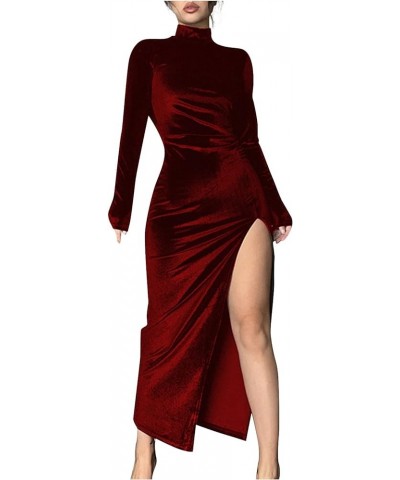 Winter Dresses for Women 2024 Formal,Women's Fashion Evening Party Sparkly Elegant Velvet Dresses Zz1-wine $16.58 Dresses