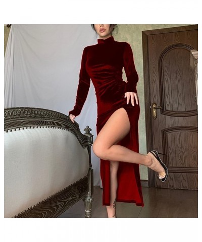 Winter Dresses for Women 2024 Formal,Women's Fashion Evening Party Sparkly Elegant Velvet Dresses Zz1-wine $16.58 Dresses