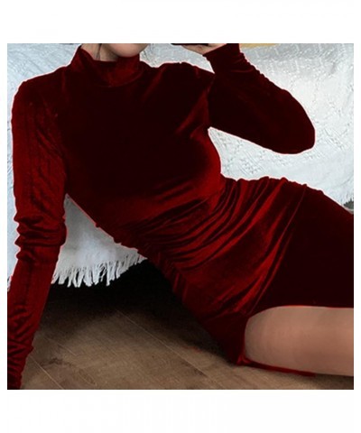 Winter Dresses for Women 2024 Formal,Women's Fashion Evening Party Sparkly Elegant Velvet Dresses Zz1-wine $16.58 Dresses