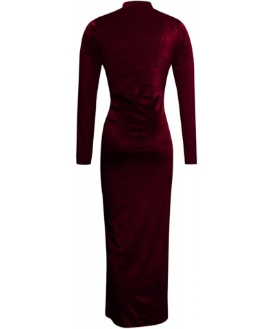 Winter Dresses for Women 2024 Formal,Women's Fashion Evening Party Sparkly Elegant Velvet Dresses Zz1-wine $16.58 Dresses