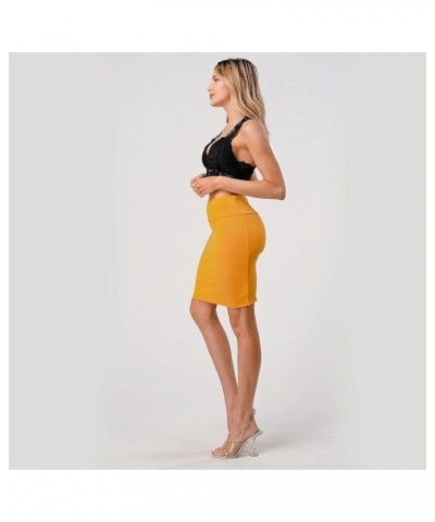 Women's Casual Stretchy Bodycon Pencil Mid-Mini Skirt Bms10-mustard $10.99 Skirts