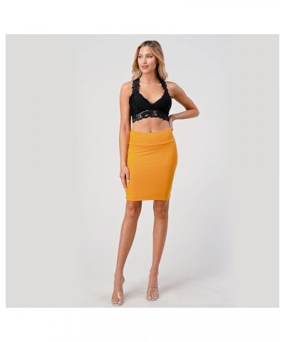 Women's Casual Stretchy Bodycon Pencil Mid-Mini Skirt Bms10-mustard $10.99 Skirts