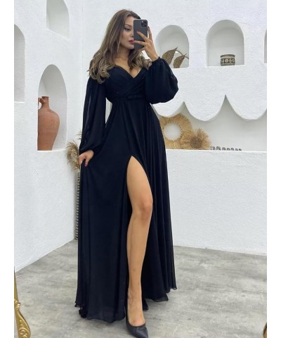 Women's Off The Shoulder Long Sleeve Chiffon Bridesmaid Dresses Long Slit Spaghetti Strap Formal Party Dress Burgundy Deep $3...