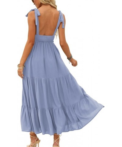 Women's Summer V Neck Tie Strap Maxi Dress Halter Ruffle Hem Long Dresses Spaghetti Strap Long Flowy Dresses 4-sky Blue $19.2...