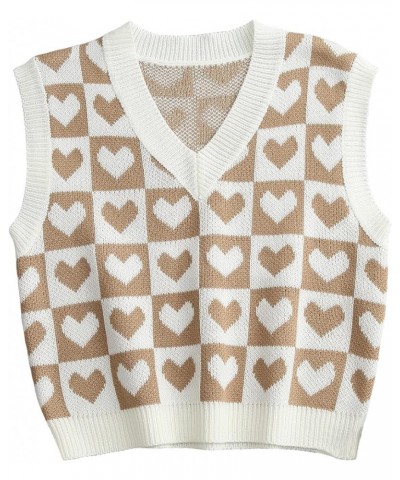 Women's Sleeveless Round Neck Cute Strawberry Sweater Vest Crop Shirt Top Camel White $15.07 Sweaters