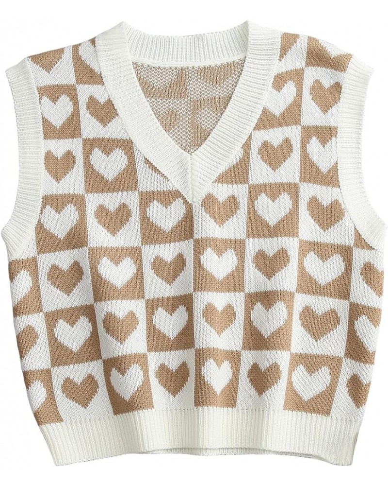 Women's Sleeveless Round Neck Cute Strawberry Sweater Vest Crop Shirt Top Camel White $15.07 Sweaters