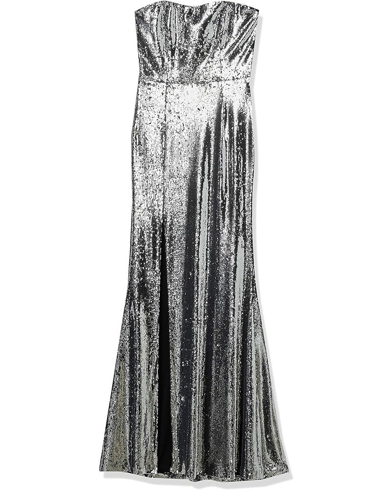 Women's Ellen Strapless Dress Solid Crepe Long Gown W Slit Silver $60.87 Dresses