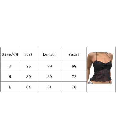 Women Sexy Lace Trim Cami Top Y2k Spaghetti Strap Backless Sheer Mesh Tank Tops E-Girl Aesthetic Going Out Crop Tops E-black ...