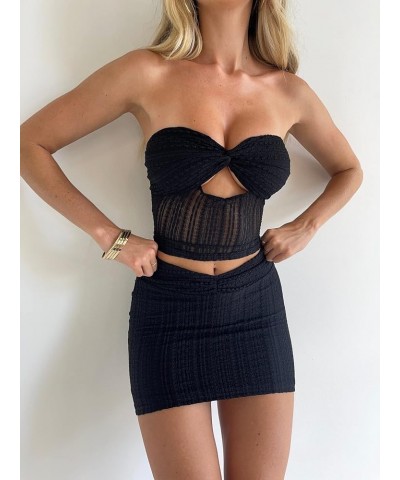 Women Y2K 2 Piece Outfits Set Sexy Summer Crop Tube Top Bodycon Aline Mini Skirts 2Pcs Skirt Outfits Clubwear Chic Black $9.8...