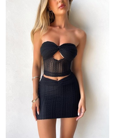 Women Y2K 2 Piece Outfits Set Sexy Summer Crop Tube Top Bodycon Aline Mini Skirts 2Pcs Skirt Outfits Clubwear Chic Black $9.8...