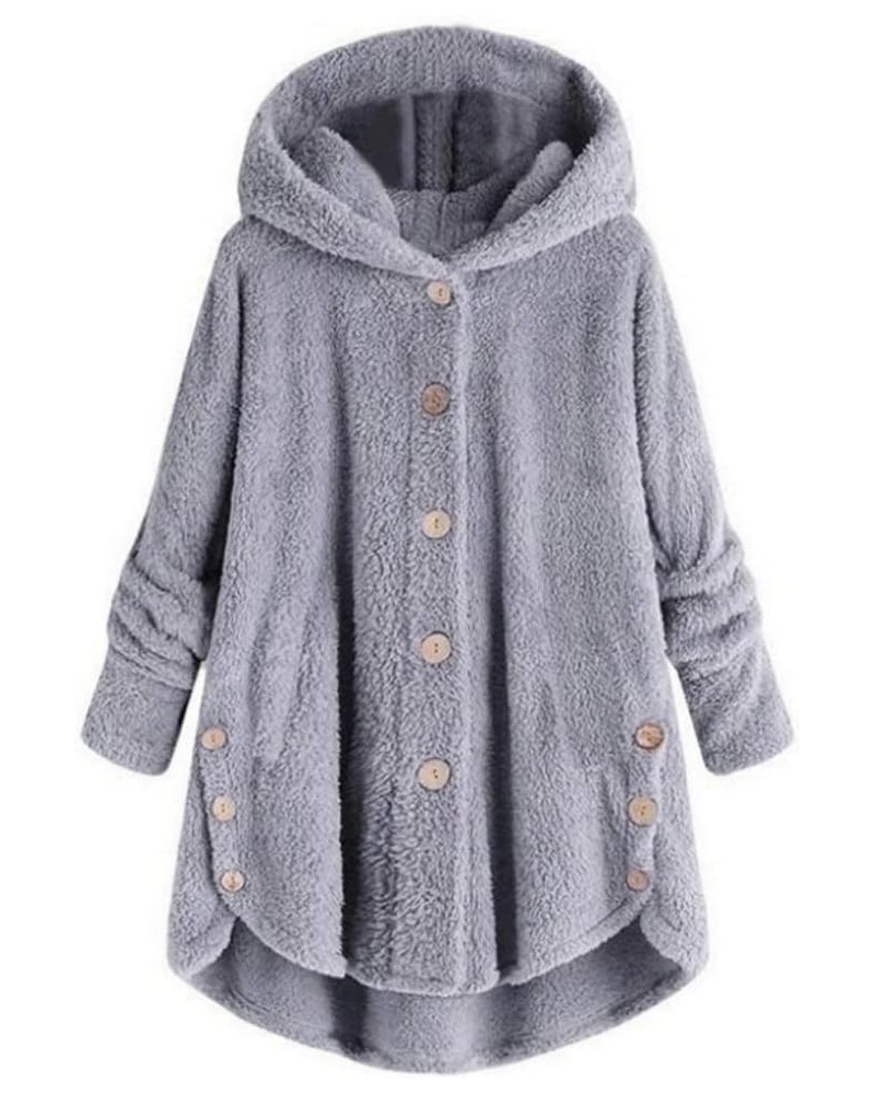 Winter Womens Plush Hooded Fuzzy Casual Fleece Front Hooded Sweatshirt Pullover Coat Long Sleeve with Pockets - Gray 3XL Gray...