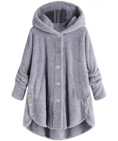 Winter Womens Plush Hooded Fuzzy Casual Fleece Front Hooded Sweatshirt Pullover Coat Long Sleeve with Pockets - Gray 3XL Gray...