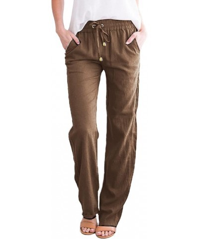 Linen Pants Women Summer Casual Cropped Loose Fit Wide Leg Capris Pants Tapered Ankle Elastic Waist Boho Beach Capris Brown $...