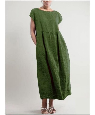 Women's Flowy Cotton Linen Dress Summer Beach Casual Loose Sleeveless Crewneck Baggy Long Dress with Pockets Dark Green 11 $1...