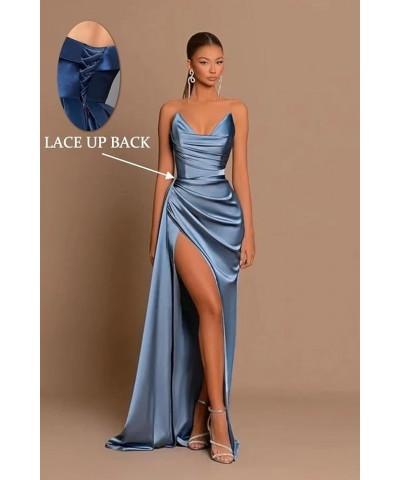 Satin Strapless V-Neck Long Prom Dress Tight Ruched Formal Party Dress Champagne $26.40 Dresses