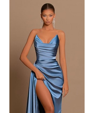 Satin Strapless V-Neck Long Prom Dress Tight Ruched Formal Party Dress Champagne $26.40 Dresses