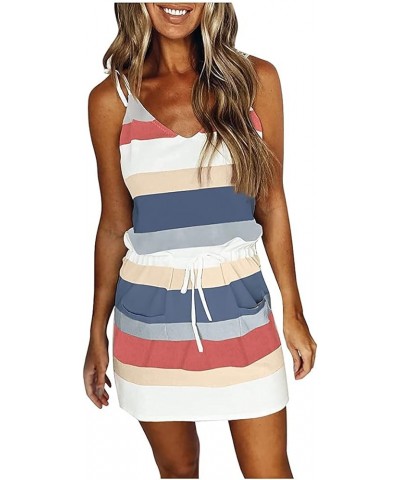 Women Summer Casual Striped Dress Sleeveless Halter Strap Flowy Boho Dress with Pockets Striped-2 $18.35 Dresses