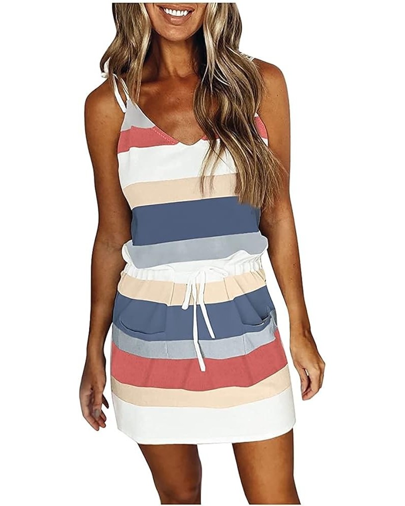 Women Summer Casual Striped Dress Sleeveless Halter Strap Flowy Boho Dress with Pockets Striped-2 $18.35 Dresses