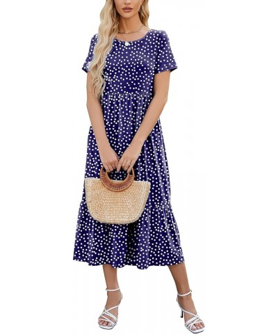 Women's Summer Maxi Dress 2024 Casual Short Sleeve Crewneck Flowy Swing Tiered Long Beach Dresses with Pockets B-style03 $18....