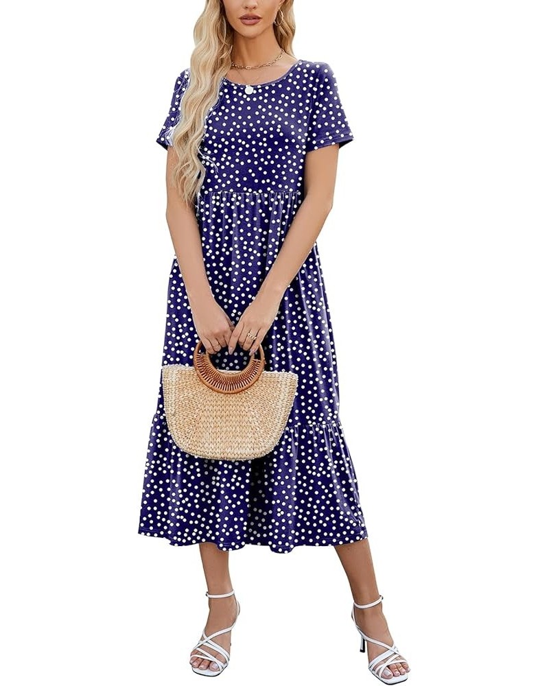 Women's Summer Maxi Dress 2024 Casual Short Sleeve Crewneck Flowy Swing Tiered Long Beach Dresses with Pockets B-style03 $18....