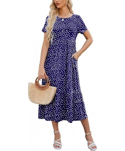 Women's Summer Maxi Dress 2024 Casual Short Sleeve Crewneck Flowy Swing Tiered Long Beach Dresses with Pockets B-style03 $18....