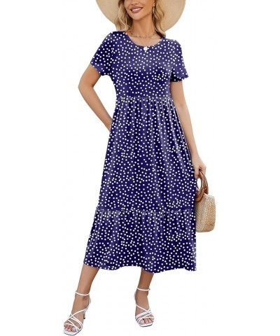 Women's Summer Maxi Dress 2024 Casual Short Sleeve Crewneck Flowy Swing Tiered Long Beach Dresses with Pockets B-style03 $18....