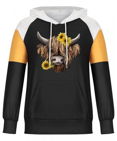 Women's Casual Color Block Hoodies Bull's Head Sunflower Graphic Drawstring Long Sleeve Hooded Pullover Kangaroo Pocket White...