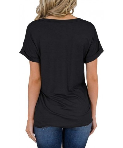 Women's Short Sleeve Basic T-Shirts Summer Casual Loose V Neck Tunic Blouse Tops Black $7.55 Tops