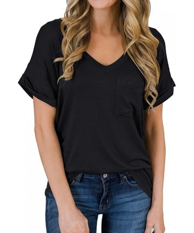 Women's Short Sleeve Basic T-Shirts Summer Casual Loose V Neck Tunic Blouse Tops Black $7.55 Tops